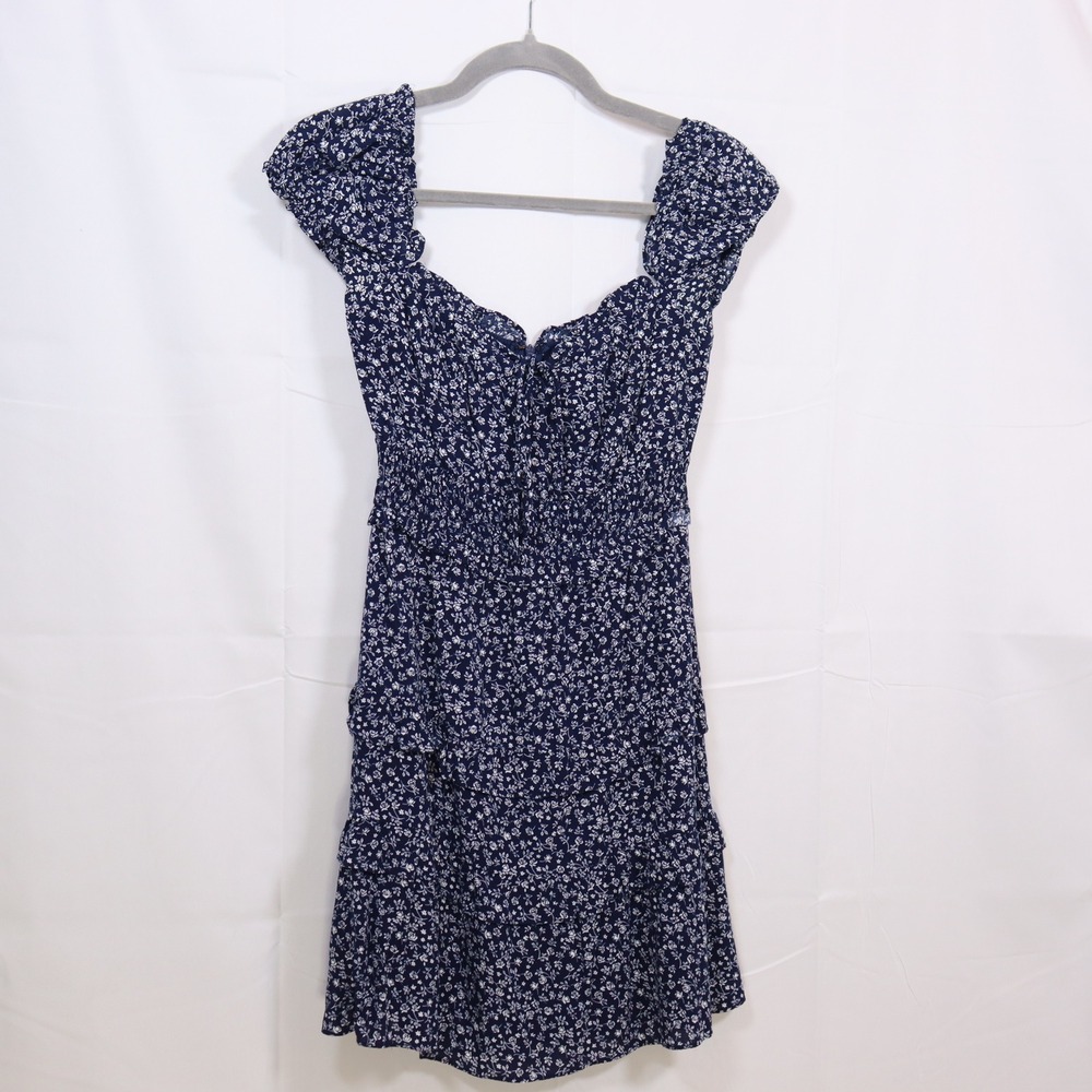 Sundae‎ Muse Mini Dress 6 Blue Womens Floral Smocked Ruffle Summer